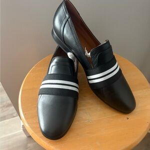 Franco Sarto Black Loafers with White Stripes